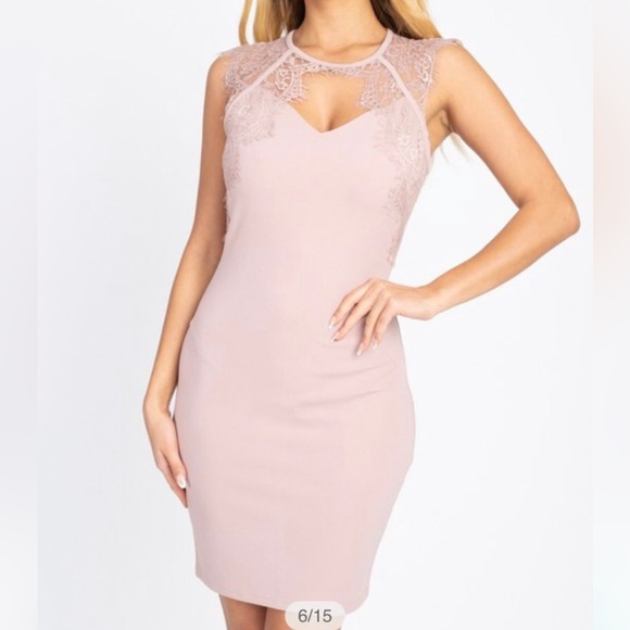NEW color Nude : Sheer Lace Cutout Mini Dress (Knit) - Picture 1 of 4